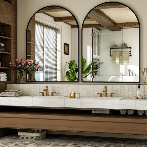 Arch Bathroom Mirror, 28x36 Inch - Wall Mounted Vanity Mirror with Aluminum Alloy Frame - Ideal for Living Room, Bedroom, Bathroom, and Entryway, Hanging or Leaning, Black
