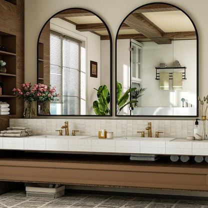 Arch Bathroom Mirror, 28x36 Inch - Wall Mounted Vanity Mirror with Aluminum Alloy Frame - Ideal for Living Room, Bedroom, Bathroom, and Entryway, Hanging or Leaning, Black