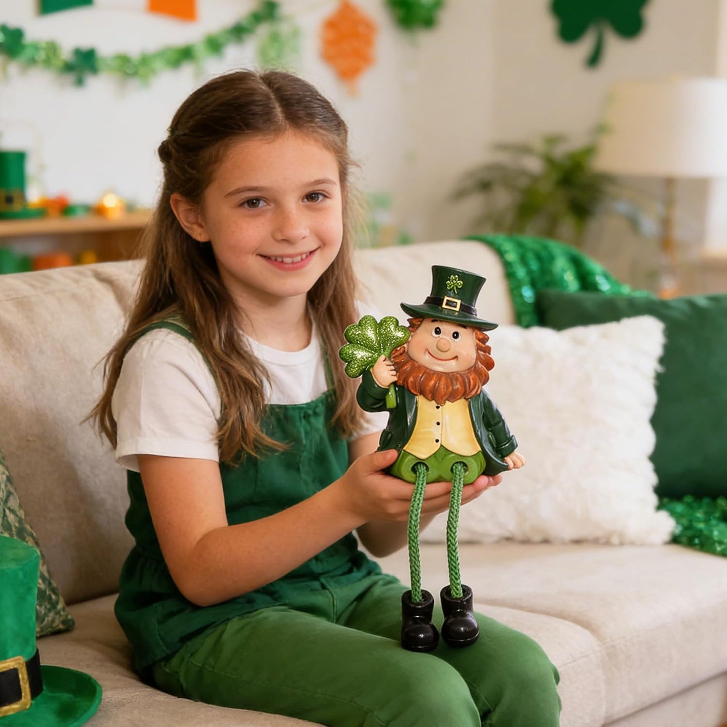 Skiennix St. Patrick's Day Decorations - Leprechaun Gnome Figurine with Gold Coins & Shamrock | Festive Home Decor