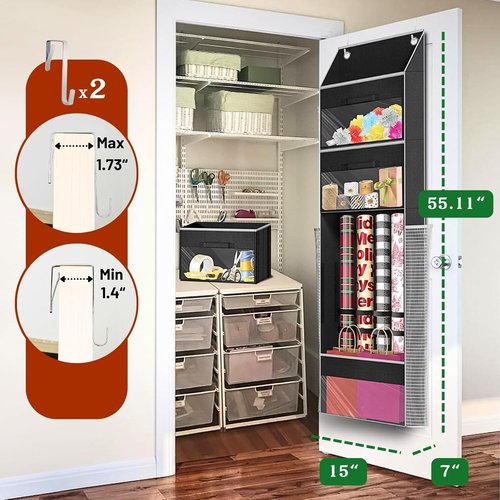 Black Over Door Wrapping Paper Organizer by [Brand Name] - 3 Removable Drawers & Side Pockets for Easy Storage | Perfect for Christmas Gift Wrap