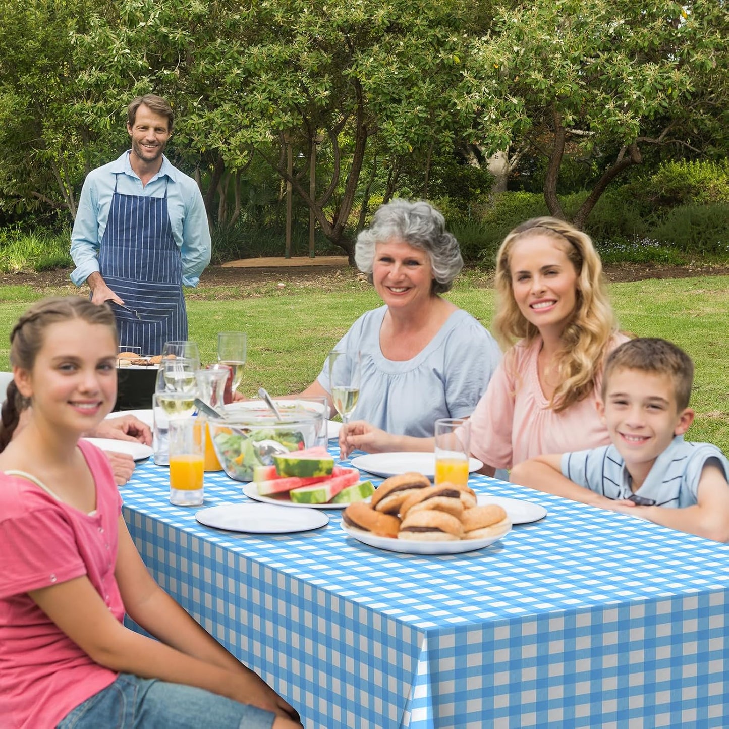 Skiennix Light Blue Gingham Tablecloths - Disposable Plastic Checkered Covers for Parties | 54 x 108 Inch