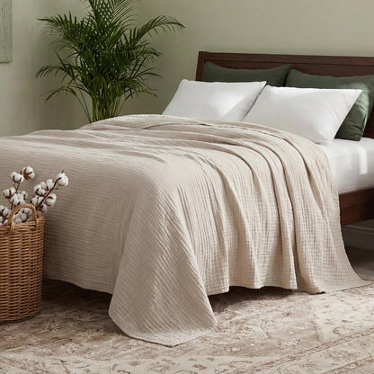 Bedsure Cooling Muslin Blanket - King Size Summer Gauze Blanket for Hot Sleepers | Linen Beige, 104x90 Inches