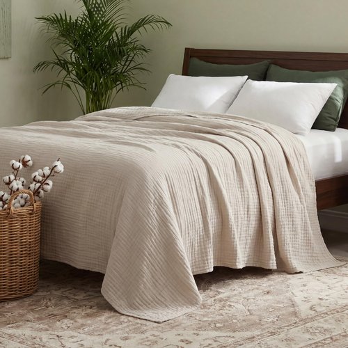 Bedsure Cooling Muslin Blanket King Size for Bed, Summer Gauze Blanket for Adults, 55% Rayon Derived from Bamboo & 45% Cotton, Breathable Lightweight Soft for Hot Sleepers, Linen Beige, 104x90 Inches