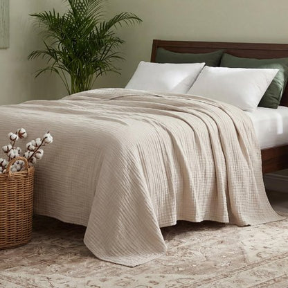 Bedsure Cooling Muslin Blanket King Size for Bed, Summer Gauze Blanket for Adults, 55% Rayon Derived from Bamboo & 45% Cotton, Breathable Lightweight Soft for Hot Sleepers, Linen Beige, 104x90 Inches
