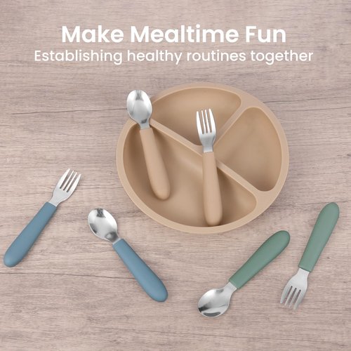 Eascrozn 6 Pack Toddler Utensils, Toddler Forks and Spoons Set, Kids Silverware with Silicone Handle, 18/8 Stainless Steel Children Safe Flatware, BPA Free, Dishwasher Safe