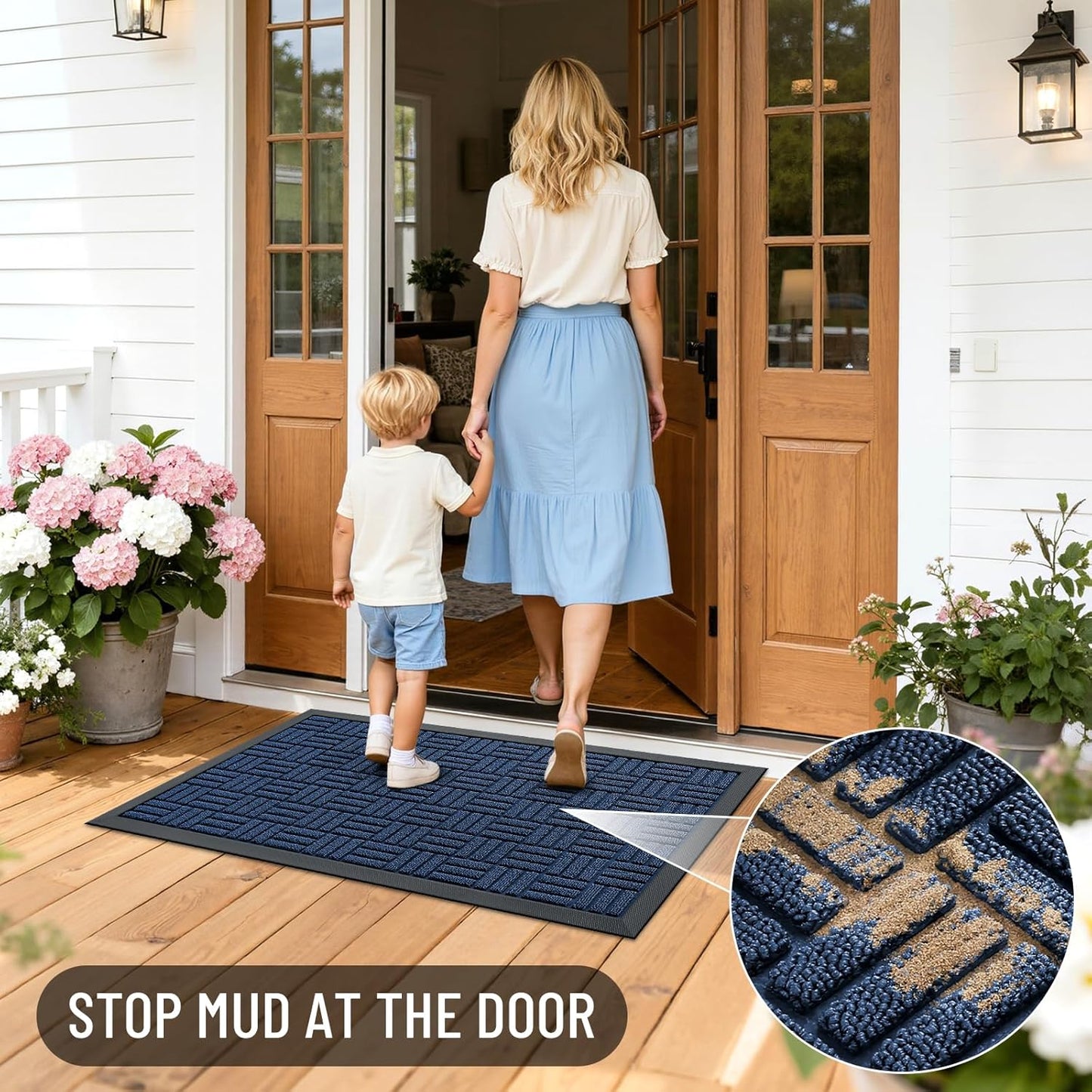 OLANLY Heavy-Duty Front Door Mat - Absorbent Non-Slip Natural Rubber | 29.5x17, Navy Blue