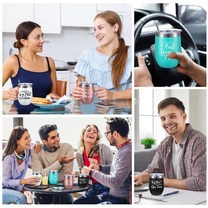 Employee Appreciation Gifts Wine Tumbler Team Gifts for Employee Thank You Gift for Coworker Women Men, 12 oz Wine Tumbler Insulated Stainless Steel Tumbler with Lid and Straw (Charming Style, 20 Pcs)