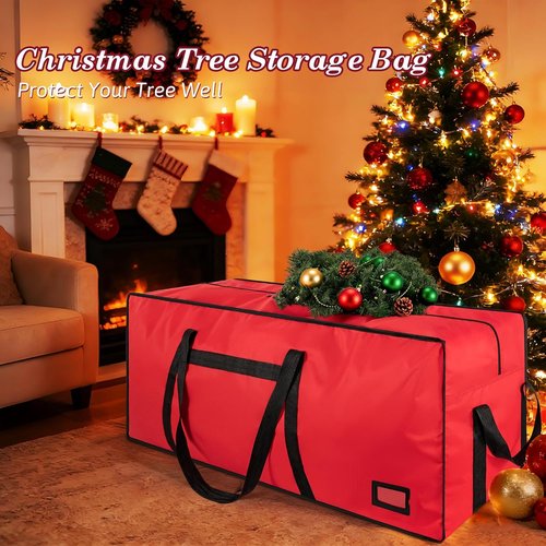 Heavy Duty Christmas Tree Storage Bag by [Brand Name] - Large Capacity with Reinforced Handles & Dual Zippers - Fits 3FT/4FT/4.5FT Artificial Trees, Red