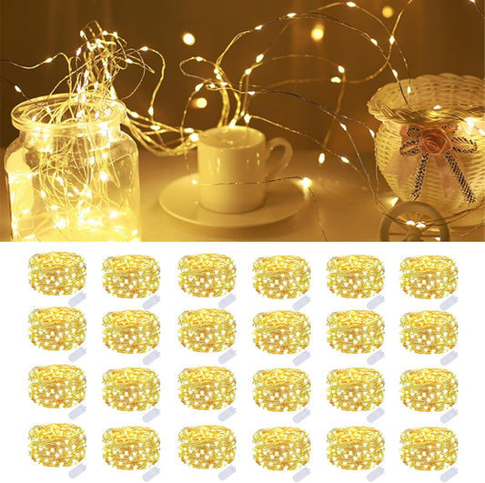 Skiennix 24-Pack Fairy Lights - Battery Operated 7 Feet Twinkle String Lights | Waterproof Warm White for Decorations