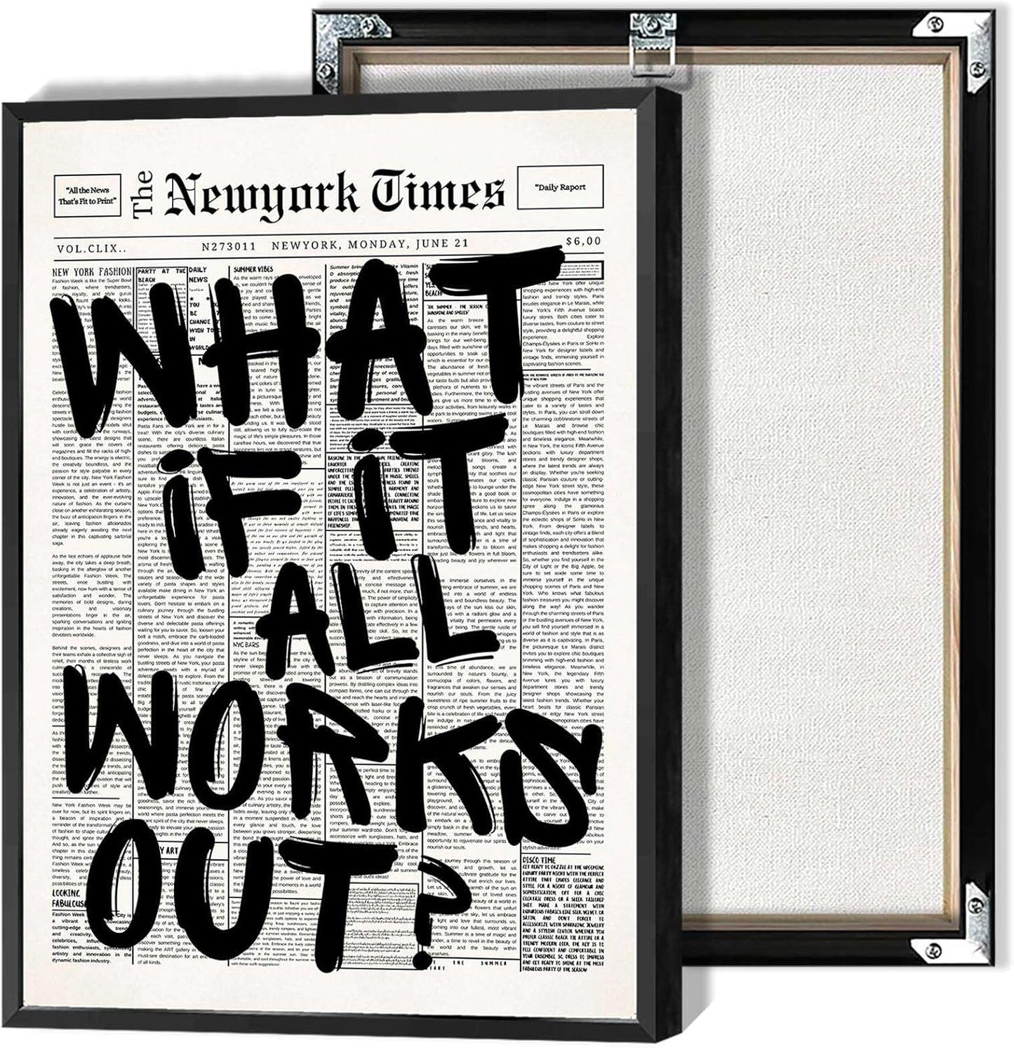 Retro Black And White Newspaper Poster - Positive Affirming Quote Canvas Wall Art | 16x24in Framed Minimalist Decor