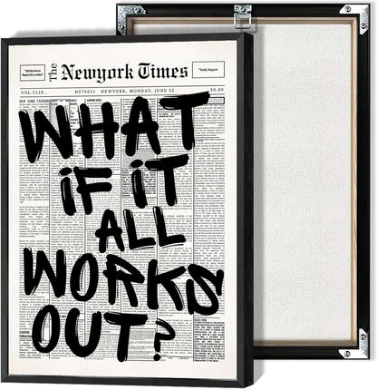 Retro Black And White Newspaper Poster - Positive Affirming Quote Canvas Wall Art | 16x24in Framed Minimalist Decor
