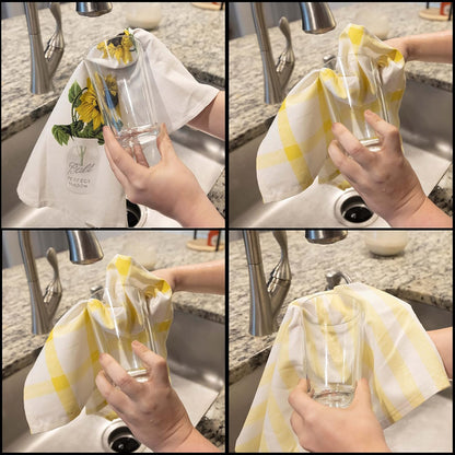 PERLLI Kitchen Dish Towels - Set of 4 Decorative 100% Cotton Towels | Yellow Lemon Print, 22.5 x 16 Inches