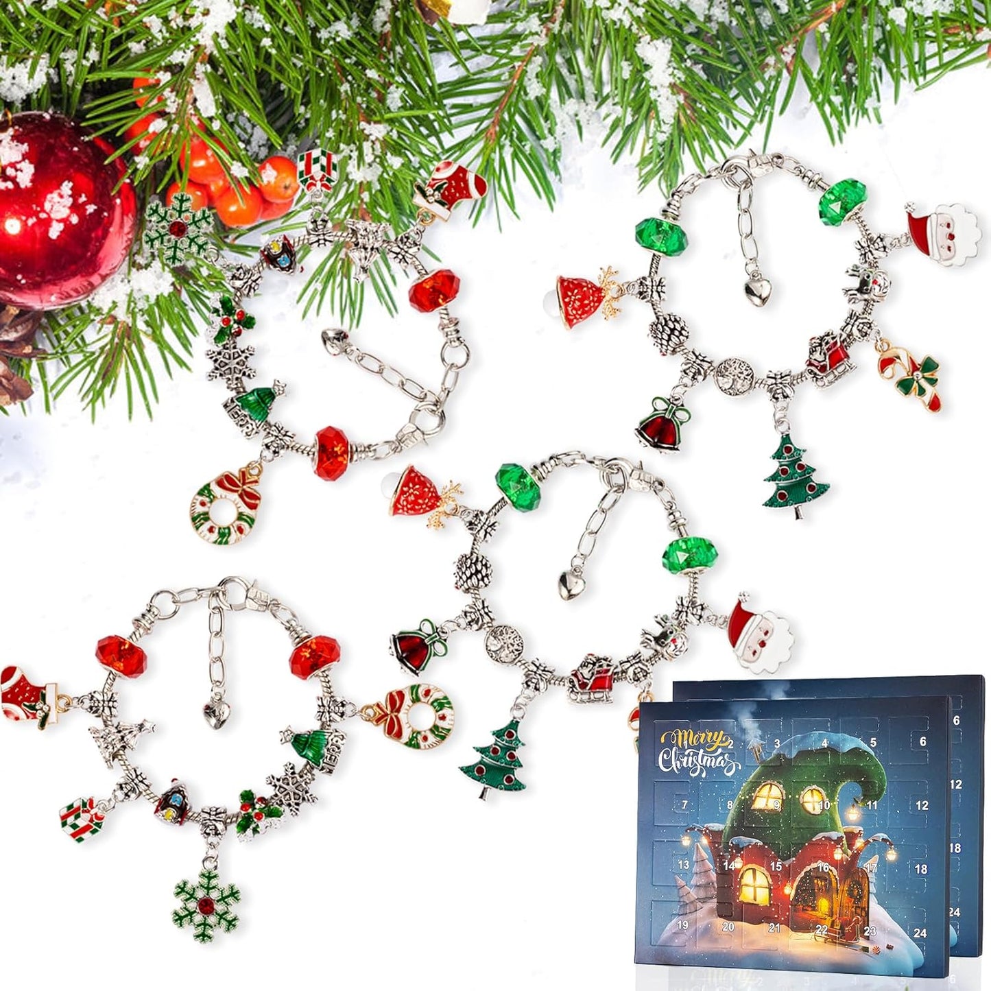 OuMuaMua Christmas Advent Calendar Bracelets - 24-Day DIY Jewelry Kit for Girls | 4 Bracelets & 44 Charms