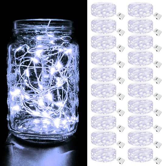 Btfarm 20 Pack Fairy Lights - Battery Operated Twinkle Lights with 3 Modes | 7ft Waterproof Silver Wire for Mason Jars & Wedding Decor - Cool White