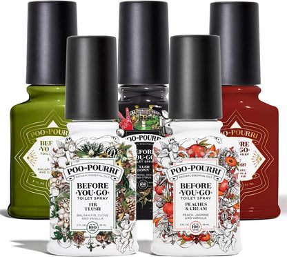 Poo-Pourri Toilet Spray Set - 5 Pack of 2 oz Bottles in Peaches & Cream, Berry & Bright, Balsam Bum