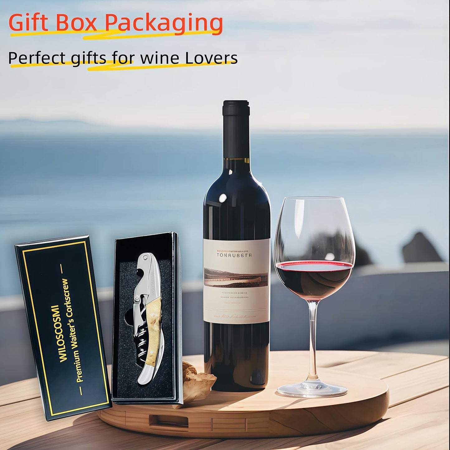 Wine Key & Corkscrew Wine Opener–3-in-1 with Foil Cutter and Bottle Opener, Professional Double Hinged Waiter's Corkscrew for Servers and Bartenders