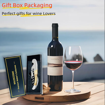 Wine Key & Corkscrew Wine Opener–3-in-1 with Foil Cutter and Bottle Opener, Professional Double Hinged Waiter's Corkscrew for Servers and Bartenders