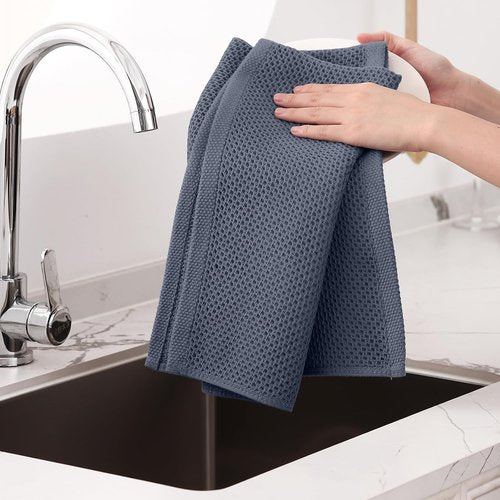 Homaxy Kitchen Dish Towels - 100% Cotton Oversized Waffle Weave, Ultra Soft & Absorbent, 3-Pack | Dark Grey, 20 x 28 Inches
