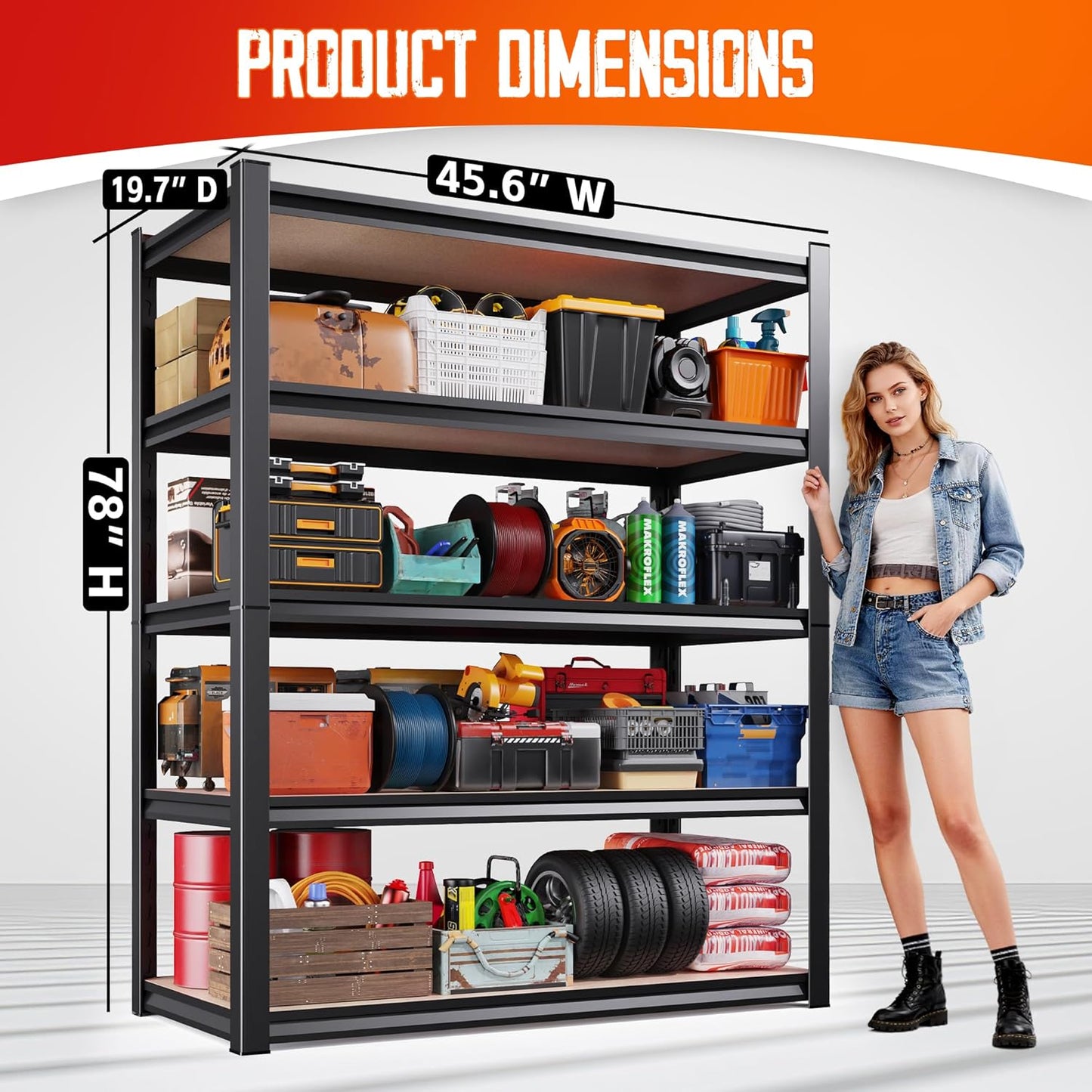 **Regine Switzerland Heavy Duty Garage Shelving | Set of 3 Adjustable 5-Tier Metal Storage Units 78"x46"x20"**