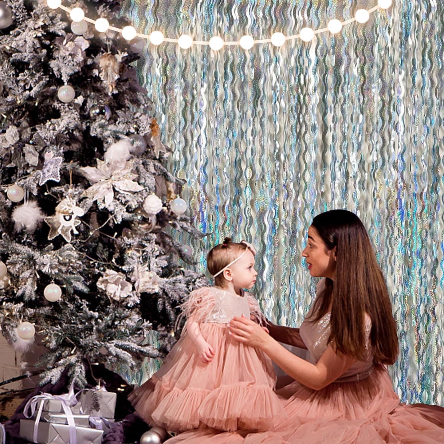 Skiennix Tinsel Foil Fringe Curtains - Sparkling Wavy Backdrop for Party Decorations | Photo Booth Props