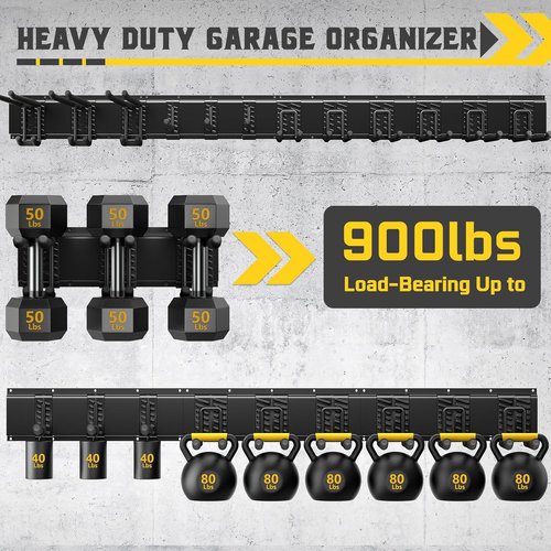 64" Garage Tool Organizer - Heavy Duty Steel Storage Rack with 12 Adjustable Hooks | Ideal for Yard, Shed, Garage