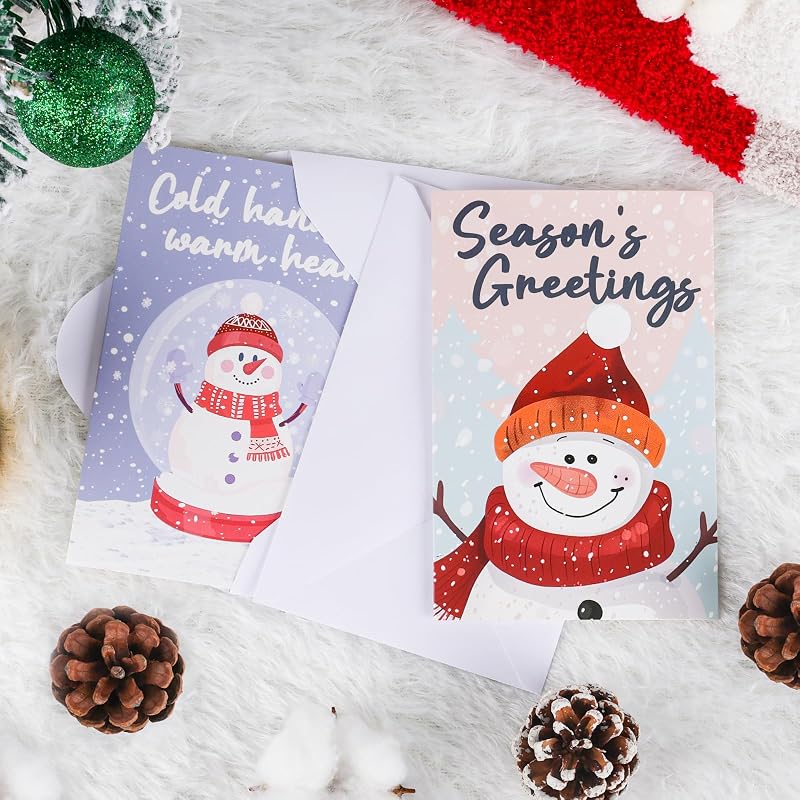 White Snowman 24-Pack Holiday Greeting Cards with Envelopes & Stickers – 6 Designs, 4x6 Inches