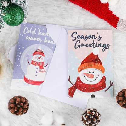 White Snowman 24-Pack Holiday Greeting Cards with Envelopes & Stickers – 6 Designs, 4x6 Inches