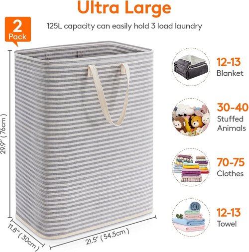 Lifewit Laundry Basket - 125L Collapsible Hamper with Reinforced Handles | Waterproof Design, Grey