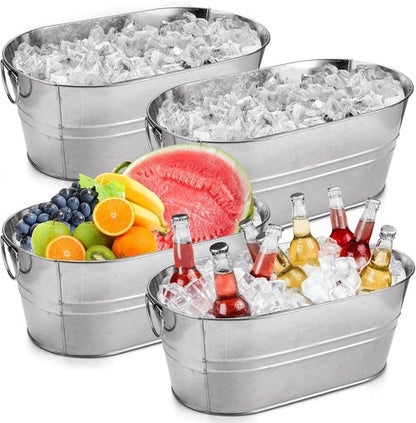 CertBuy 4 Pack Galvanized Tub 4 Gallon Ice Bucket with Handle Large Metal Champagne Drink Bucket Galvanized Ice Buckets for Parties Mimosa Bar Cocktail Bar