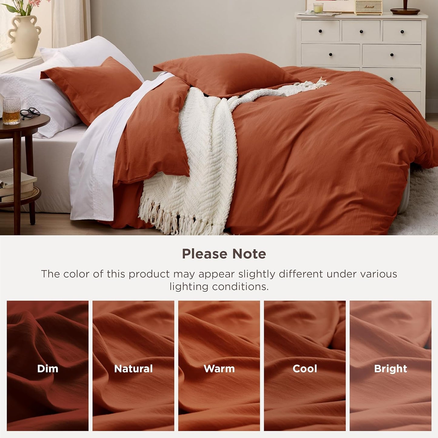 Bedsure Terracotta Duvet Cover Set - Soft Cotton-Like Polyester, Full Size 3 Pieces, 80x90 Inches with Zipper Closure