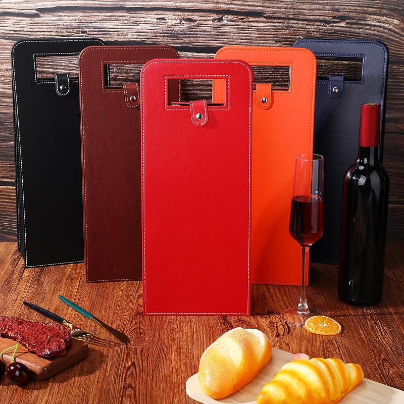 FillTouch 10 Pcs Double Wine Tote Bags - Multicolor PU Leather Wine Carrier Set (2 Per Color)