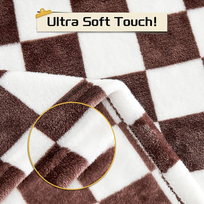 Yurhap Checkered Baby Blanket - Super Soft Fleece for Boys & Girls | 30x40 Inch, Brown