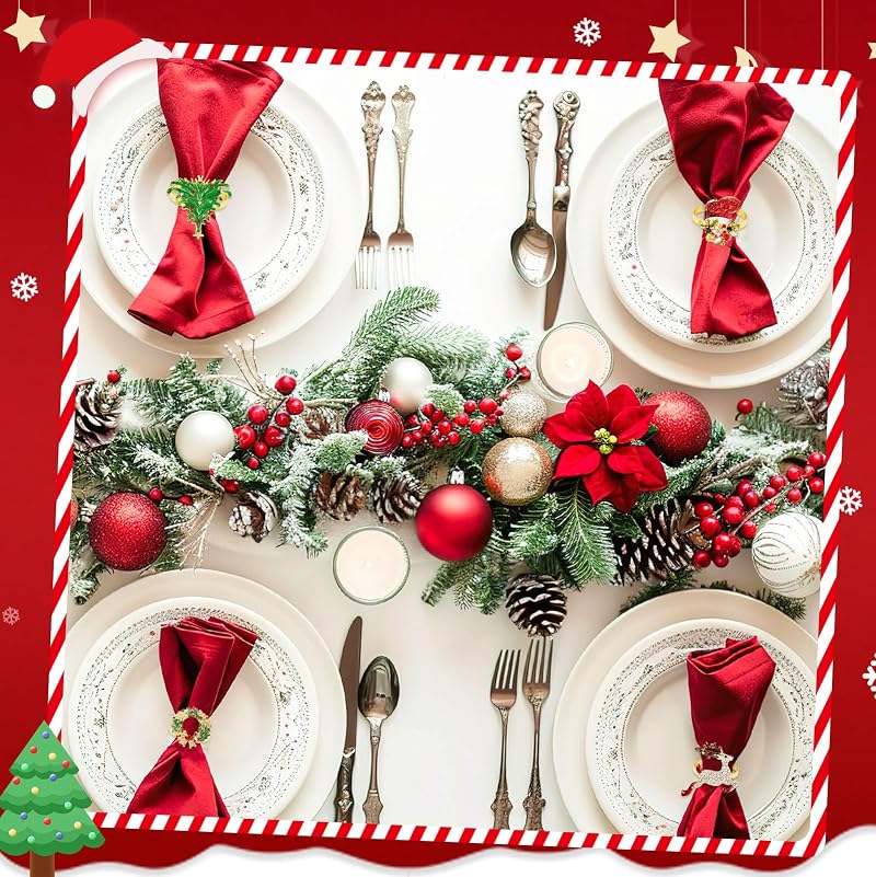 Holiday Napkin Ring Set of 12 - Christmas Table Decor, Crystal Rhinestone Rings, Variation: Holiday Napkin Ring
