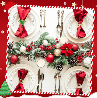 Holiday Napkin Ring Set of 12 - Christmas Table Decor, Crystal Rhinestone Rings, Variation: Holiday Napkin Ring