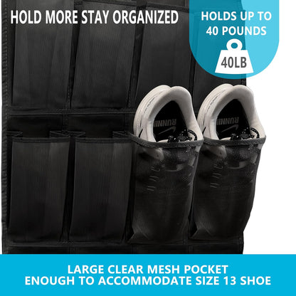 SimpleHouseware Over The Door Shoe Organizer - 24 Large Breathable Mesh Pockets | Sturdy Hanging Storage (Black)