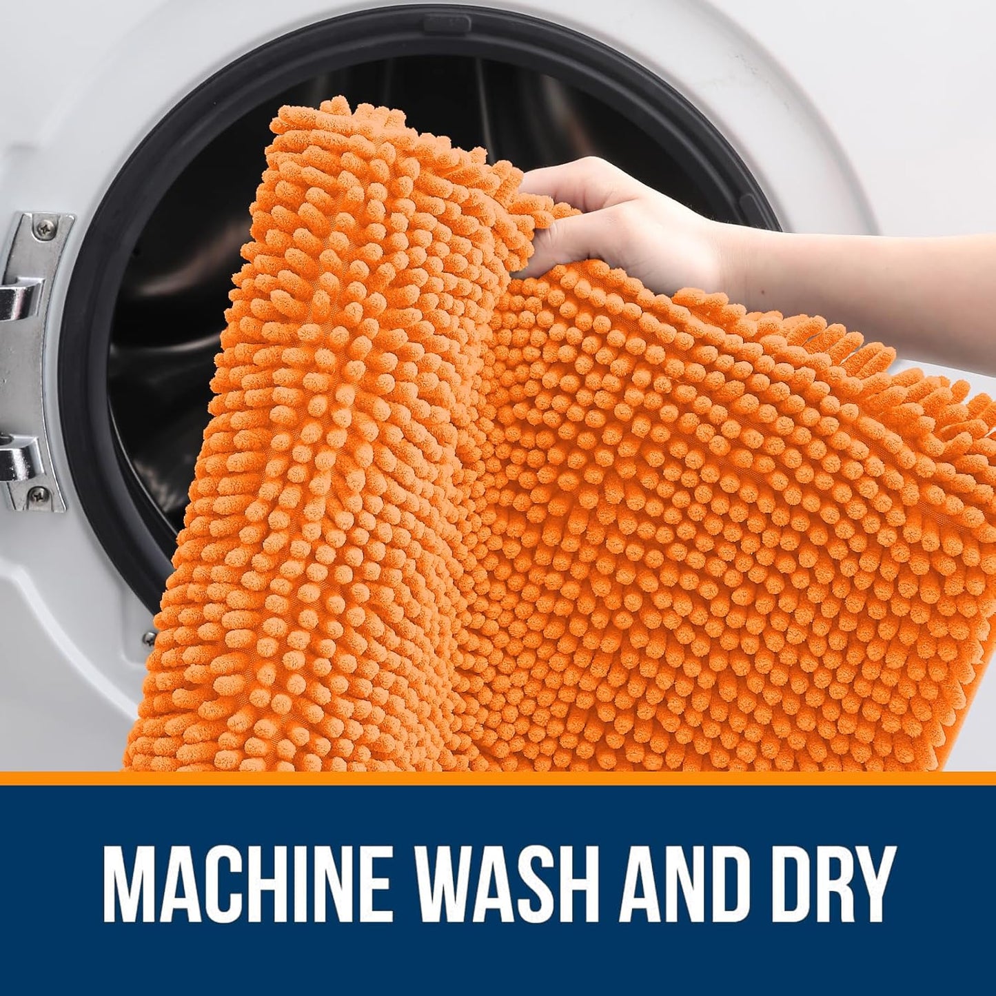 OLANLY Large Bath Rugs - Extra Soft Chenille with Rubber Backing | Quick Dry, Machine Washable, 40x24, Orange
