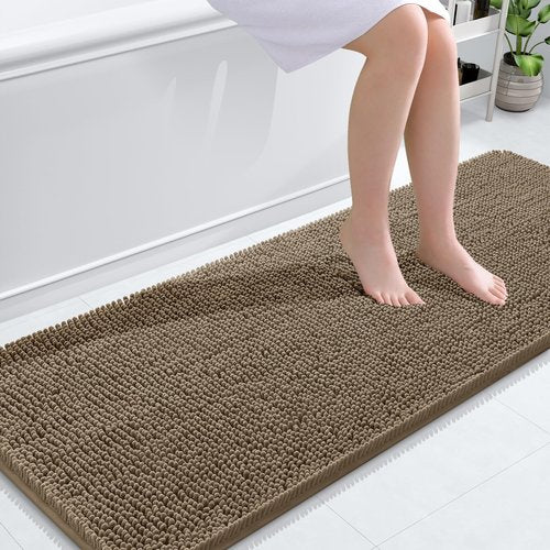 OLANLY Bathroom Rugs 59x24, Extra Soft Absorbent Chenille Bath Rugs, Rubber Backing Quick Dry, Machine Washable Bath Mats for Bathroom Floor, Tub and Shower, Home Decor Accessories, Tan