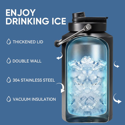 Skiennix One Gallon Insulated Water Bottle - 2-in-1 Straw & Spout Lid, Leakproof, 128oz, Black & Grey