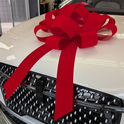 CarBowz Big Red Velvet Car Bow - Giant 30" Non-Scratch Magnet | Weather-Resistant Vinyl