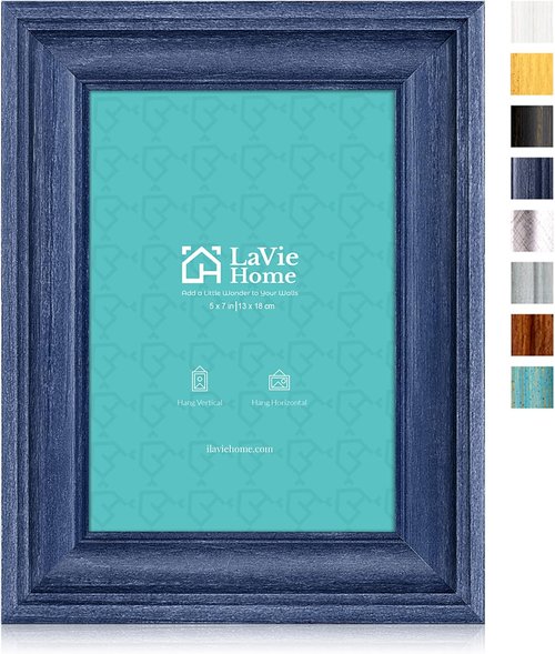 LaVie Home 5x7 Picture Frames - Rustic Photo Frame Set with High Definition Glass | 3 Pack, Blue