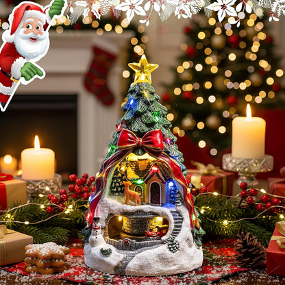 MXwcy Animated Musical Christmas Tree Village - Lighted Figurine with Spinning Santa Train | Plays 8 Holiday Carols, Perfect Tabletop Decor