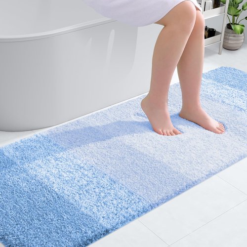 OLANLY Bathroom Rugs Mat 70x24, Extra Soft Absorbent Microfiber Bath Rugs, Rubber Backing, Quick Dry, Machine Washable Bath Mats for Bathroom Floor, Tub and Shower, Home Decor Accessories, Light Blue