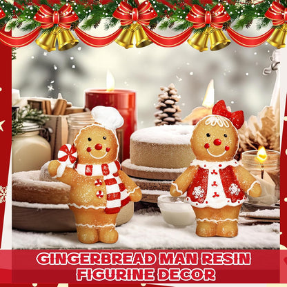 Moucuny Christmas Gingerbread Man Figurines - 2-Piece Resin Decor with Chef Hat & Scarf for Home Kitchen