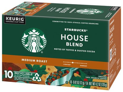 Starbucks House Blend Coffee K-Cup Pods, Medium Roast Arabica Coffee, 10 Count (Pack of 2 Boxes)