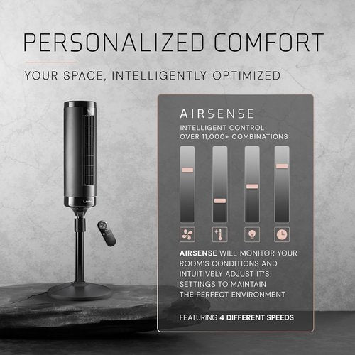 Lasko Elevation Adjustable Tower Fan - 42”-54” Height, 31 ft/s Airflow, Quiet 28 dB, 90° Oscillation, Remote Control - Black