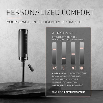 Lasko Elevation Adjustable Tower Fan - 42”-54” Height, 31 ft/s Airflow, Quiet 28 dB, 90° Oscillation, Remote Control - Black