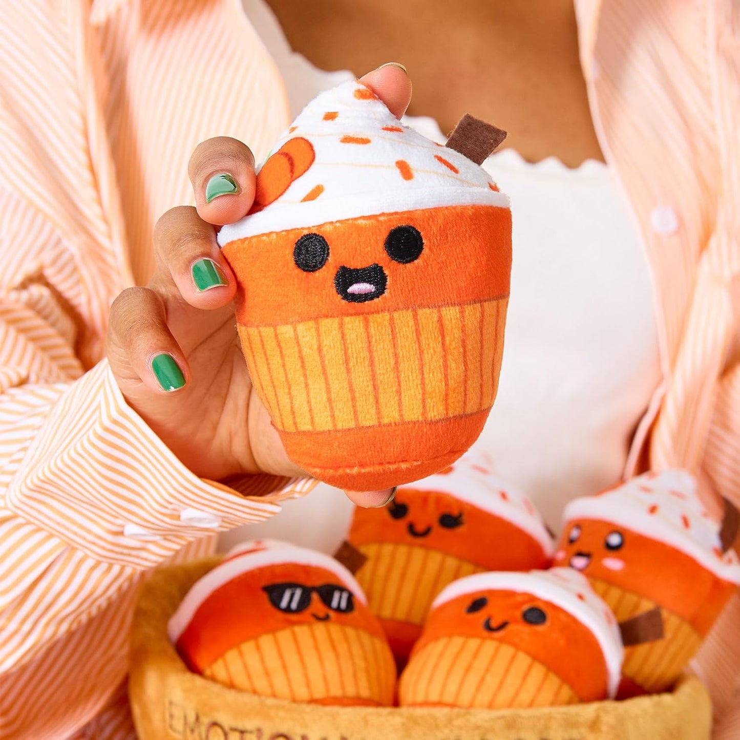 Relatable Emotional Support Lattes - Soft Fall Plushies for All Ages | Perfect Back to School Gifts, 5-Piece Set with Basket