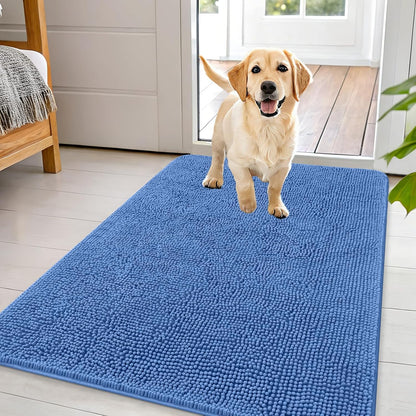 OLANLY Dog Door Mat - Absorbent Non-Slip Chenille Mat for Muddy Paws | 44x32, Cornflower Blue