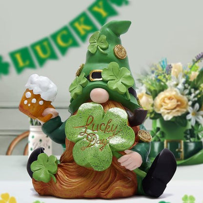 Hodao Green St. Patrick's Day Gnome - 6" Handmade Resin Standing Figurine | Irish Elf Home Decor