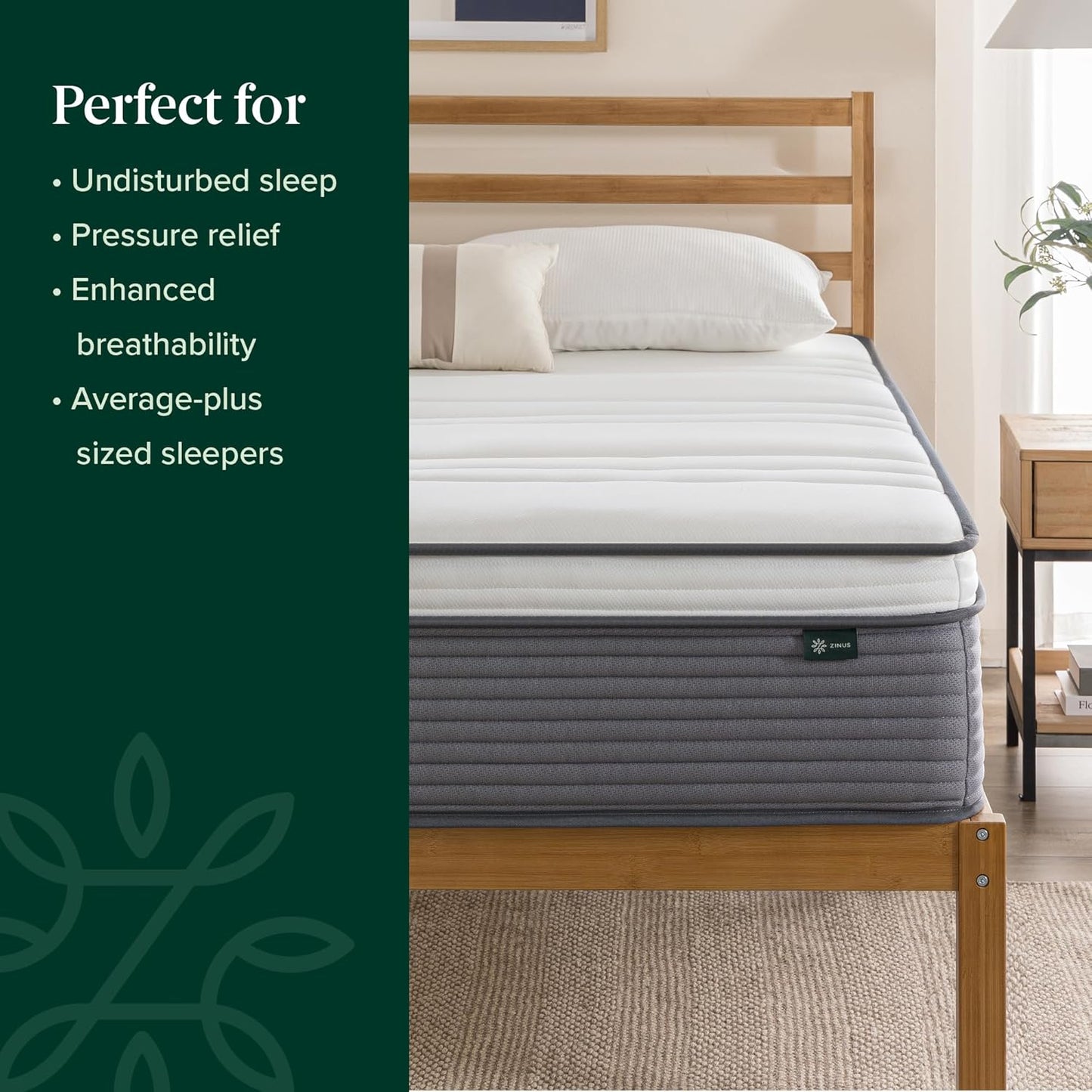 ZINUS 10 Inch True Support Hybrid Mattress - Queen Size, Medium Feel, Fiberglass Free, Motion Isolation, Safe Foams